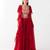 Red embroidered chiffon cape set