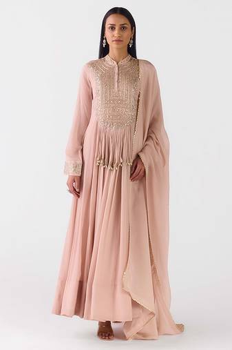 Baby-pink embroidered chiffon anarkali