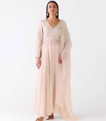 Grey embroidered raw silk anarkali