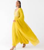 Mustard embroidered raw silk anarkali