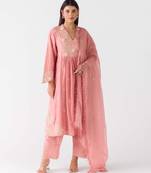 Baby-pink embroidered chiffon kurta set