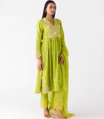 Lime embroidered chiffon kurta set