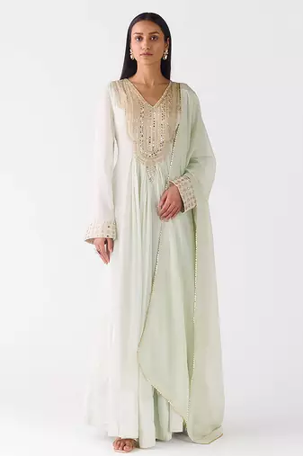 Light-green embroidered chiffon anarkali