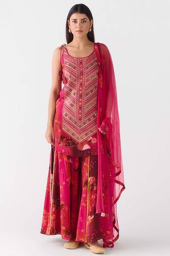 Pink embroidered crepe sharara