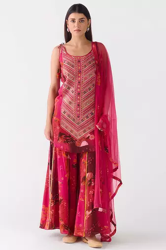 Pink embroidered crepe sharara