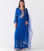 Blue embroidered organza sharara