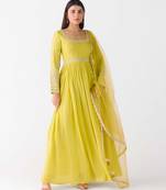 Lime embroidered raw silk anarkali