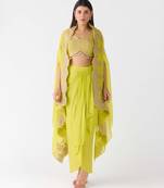 Lime embroidered chiffon cape set