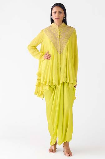 Lime embroidered chiffon co ord set