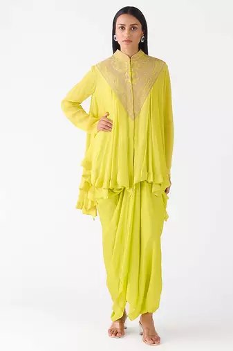 Lime embroidered chiffon co ord set