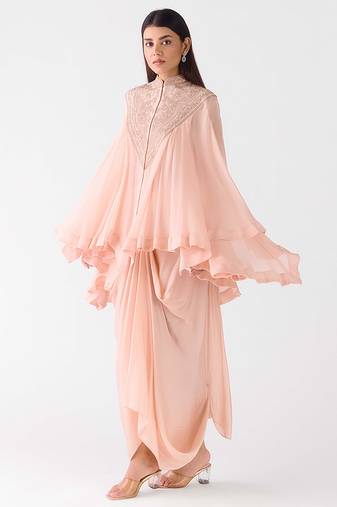 Peach embroidered chiffon co ord set