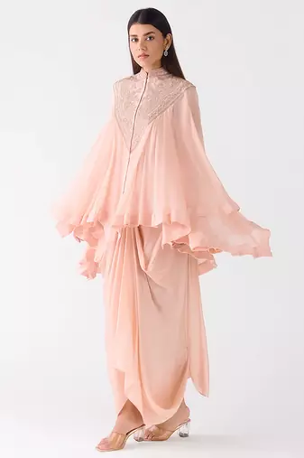 Peach embroidered chiffon co ord set