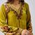 Lime green embroidered velvet kurta set