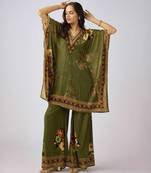 Green embroidered velvet kurta set