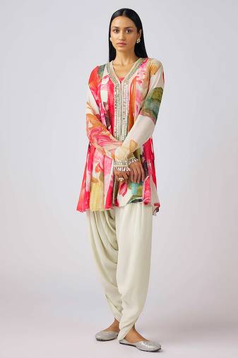 Multicolor printed crepe kurta set