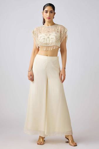 Ivory embroidered chinon sharara