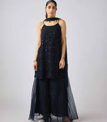 Black embroidered organza kurta set