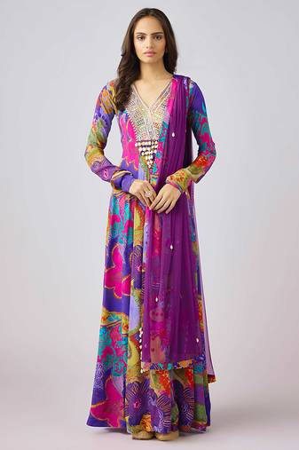 Purple printed georgette anarkali