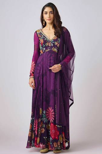 Purple printed georgette anarkali