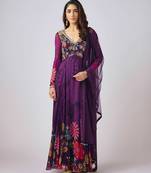 Purple printed georgette anarkali