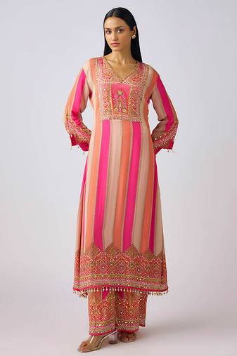 Pink embroidered chinon kurta set