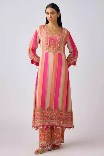 Pink embroidered chinon kurta set