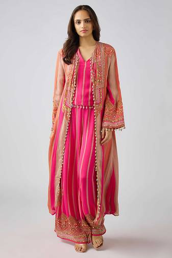 Pink printed chinon kurta set
