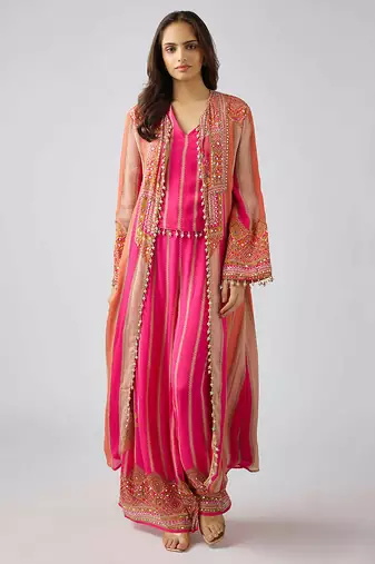 Pink printed chinon kurta set