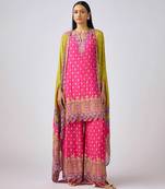 Lime green printed chinon kurta set