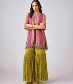 Lime green printed chinon kurta set