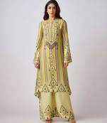 Yellow embroidered muslin kurta set