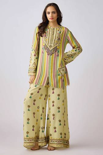 Yellow embroidered muslin kurta set