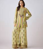 Yellow embroidered muslin kurta set