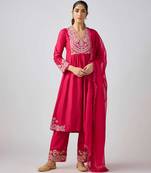 Pink embroidered chanderi silk kurta set