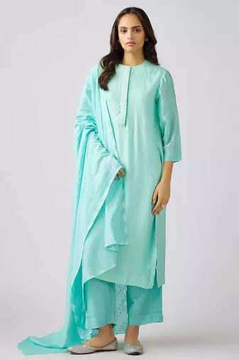 Blue plain muslin kurta set