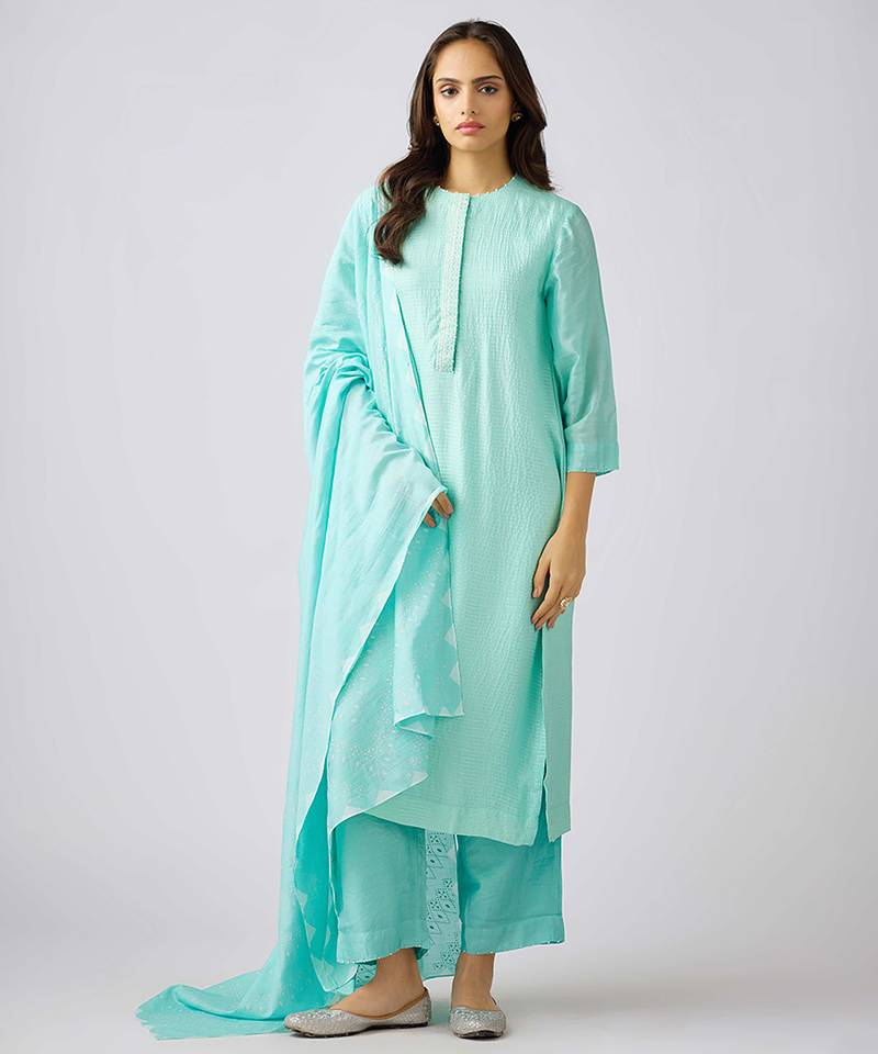 Blue plain muslin kurta set