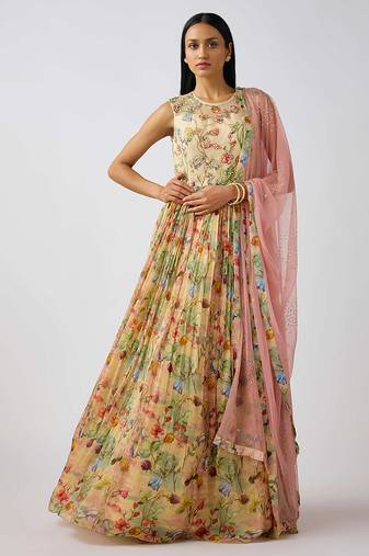 Multicolor embroidered organza anarkali