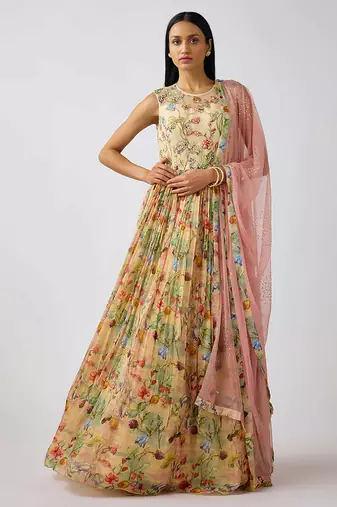 Multicolor embroidered organza anarkali