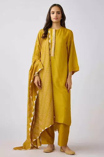 Mustard plain muslin kurta set