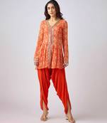 Orange printed georgette kurta set