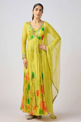 Yellow printed georgette anarkali
