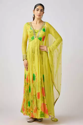 Yellow printed georgette anarkali
