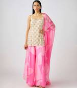 Pink embroidered silk sharara set