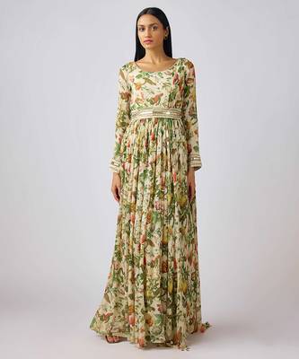 White printed chinon gown 1