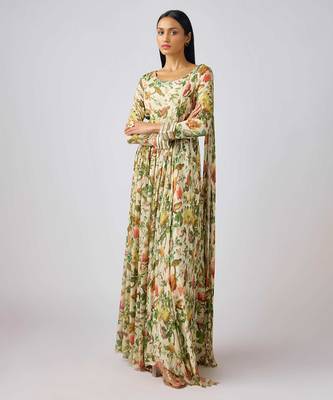 White printed chinon gown 2