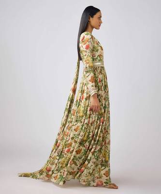 White printed chinon gown 3