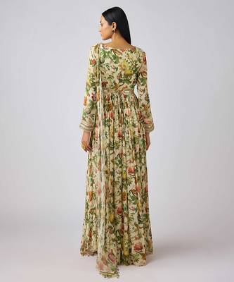 White printed chinon gown 4