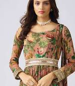 Peach printed chinon gown