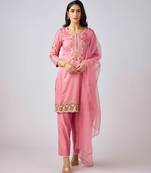 Pink embroidered organza kurta set
