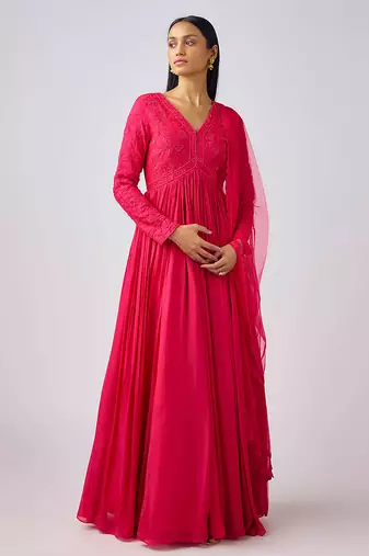 Pink embroidered chinon anarkali